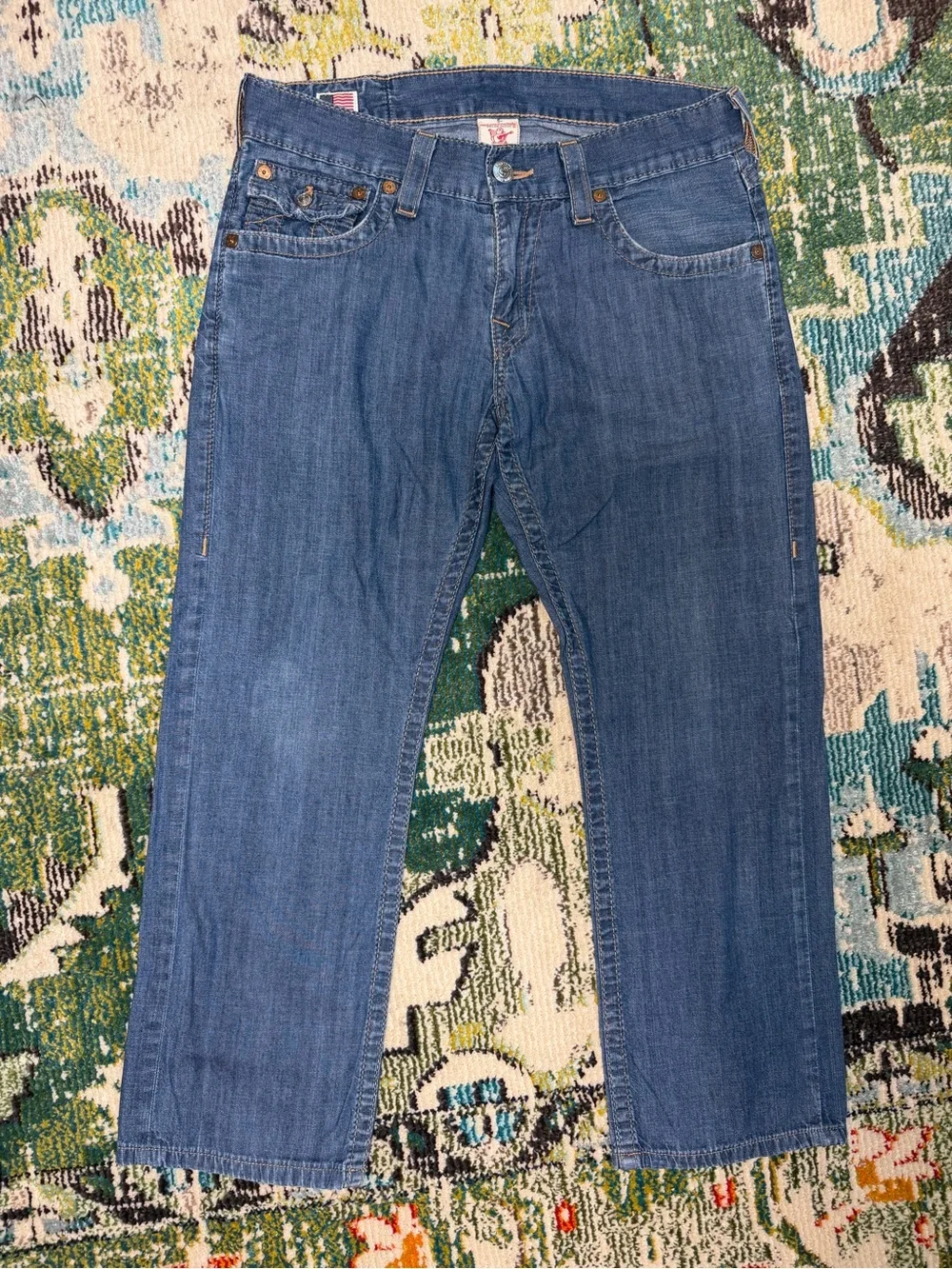 True Religion Ricky Straight Jeans Mens 32x28 Made in USA Medium Wash Denim
